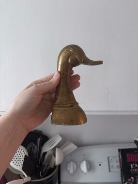 Vintage Brass Duck Head Figurine - Gold Tone